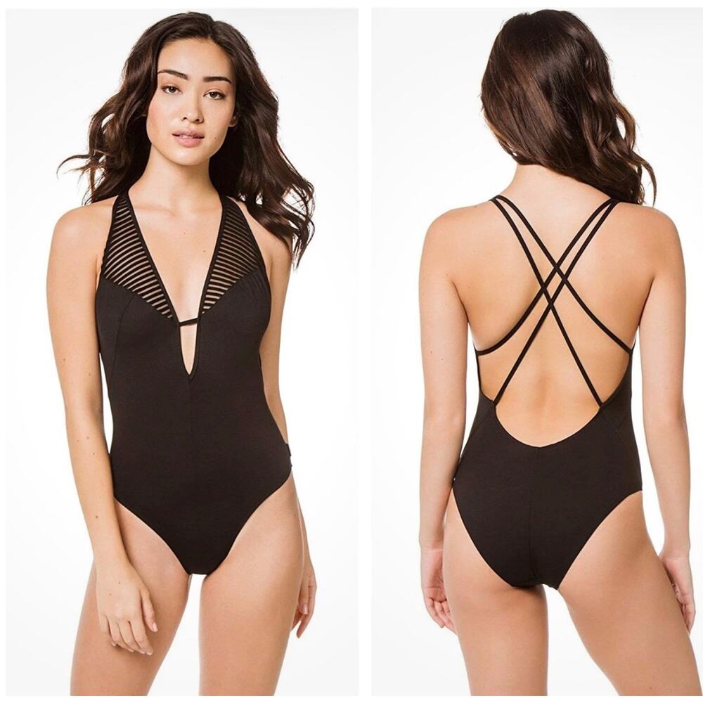 Shan Women's Size 10 Black 173868 Monika Plunge One-Piece Strappy Swimsuit